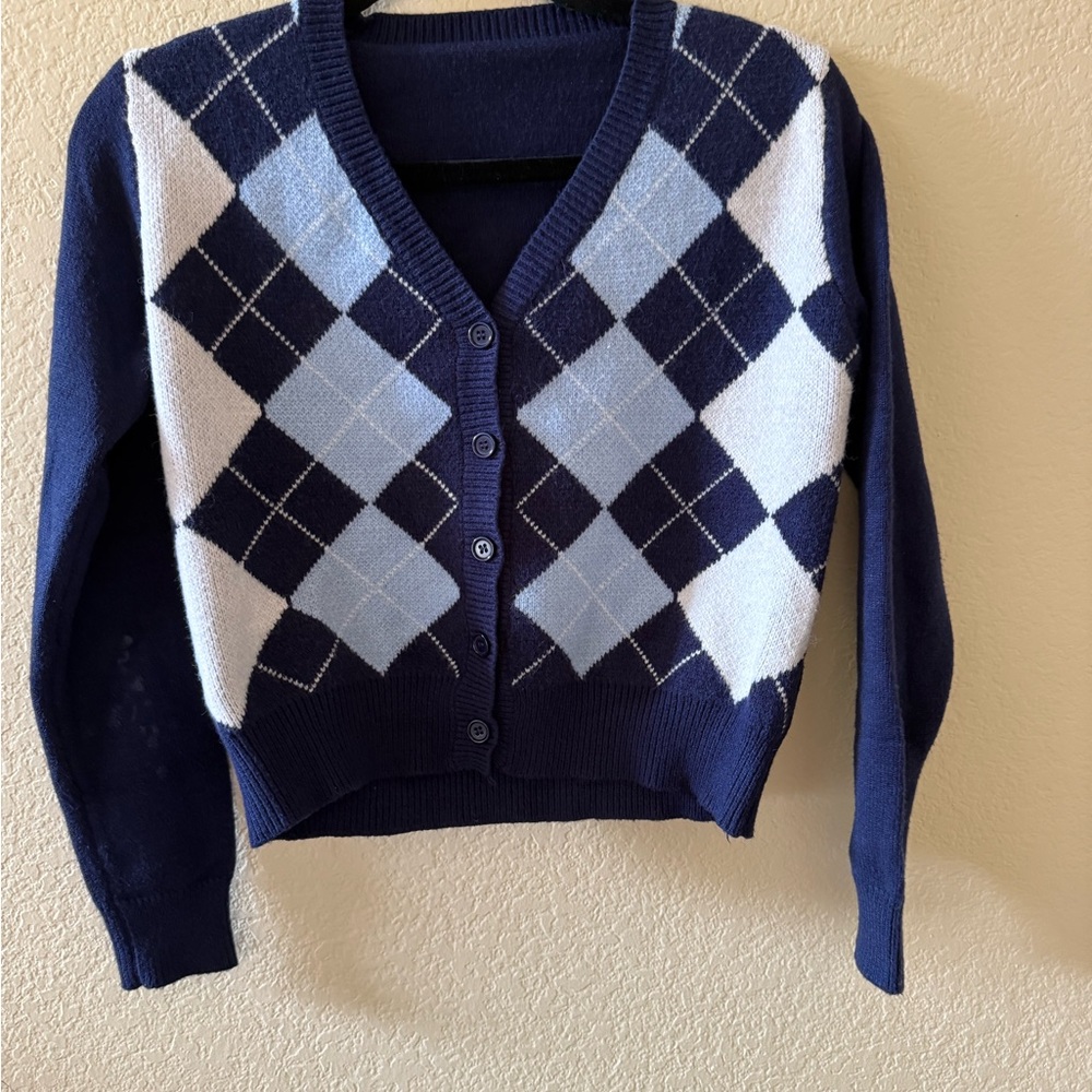 Blue Argyle Cardigan